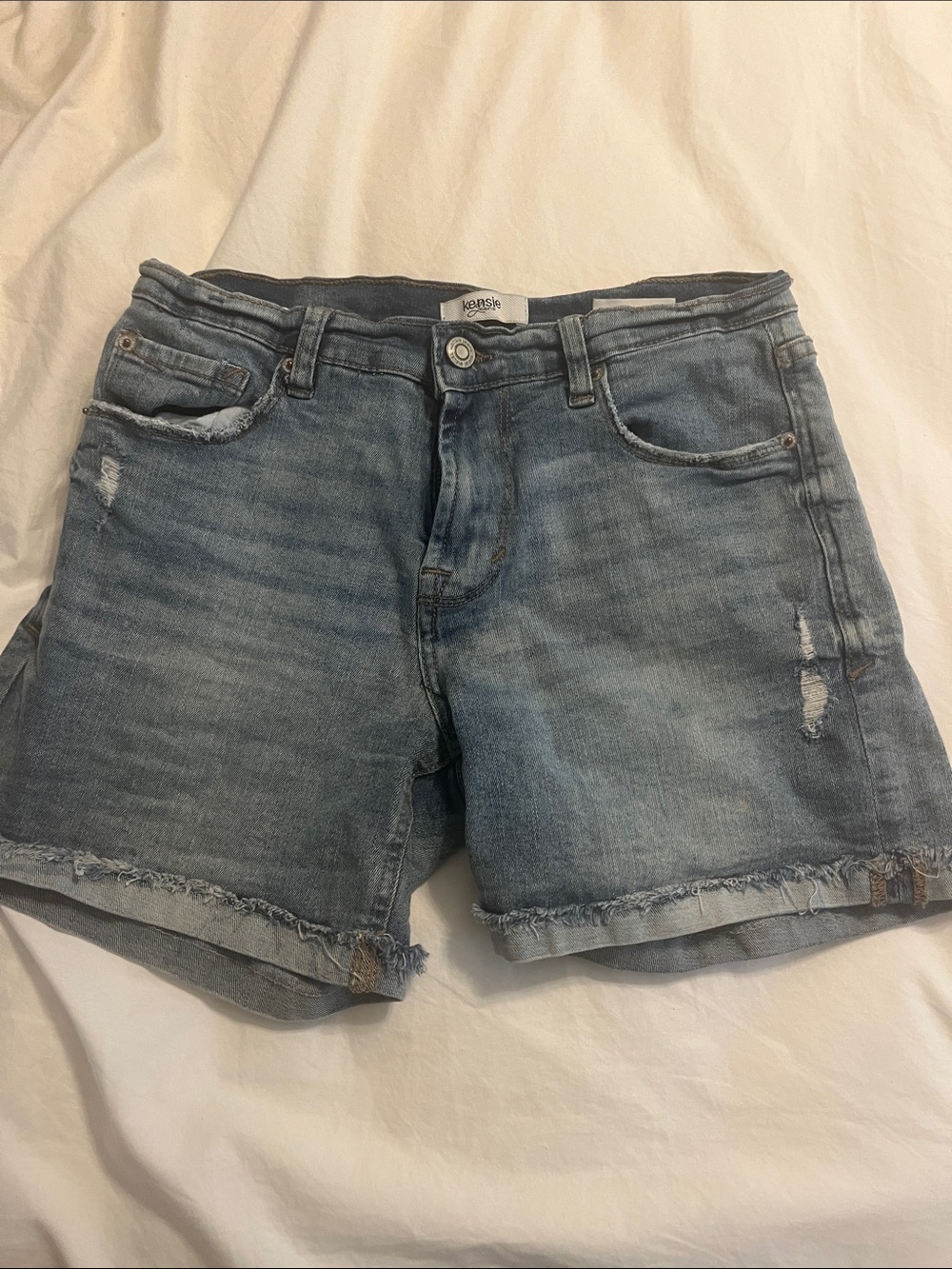 Kensie Light Blue Distressed Denim Cutoff Shorts